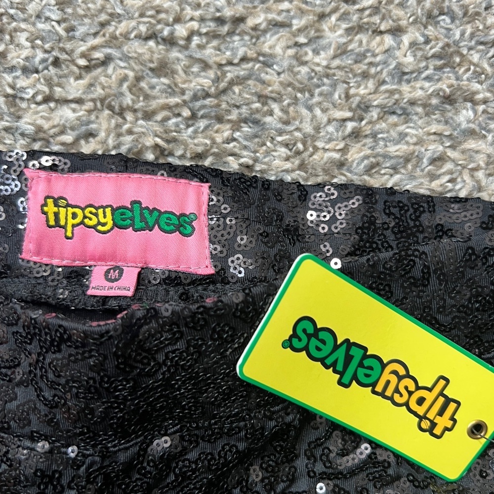Tipsy Elves Trendy Sequin Glam Black Legging Pants - Picture 4 of 8